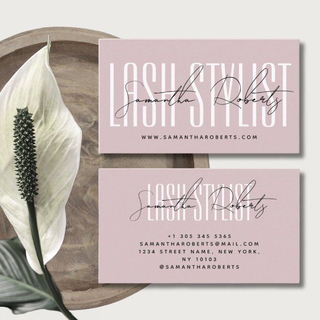 Rosa för modern typografi av neutralten Lash styli Visitkort (Skapare uppladdad)