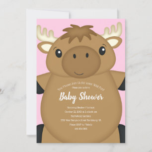 Rosa för Moose Baby Shower Inbjudningar