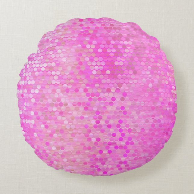 Rosa för mosaik i abstrakt med glans rund kudde (Framsidan)