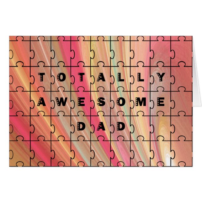 Rosa för Pappa-puzzeltext Fantastisk/brunt Mönster Hälsningskort (Framsidan Horizontal)