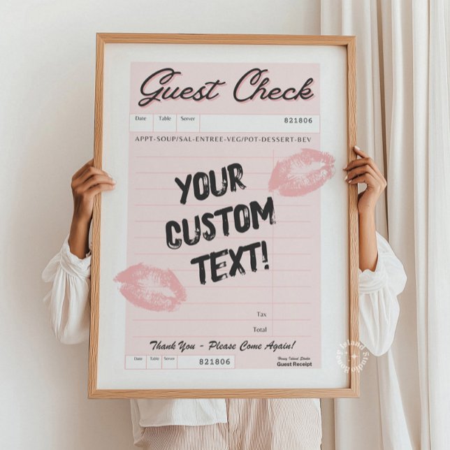 Rosa för Personlig av  av anpassningsbarnas gästko Poster (Custom Guest Check Personalized Quote Pink Poster)