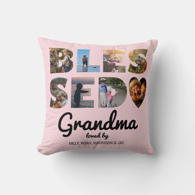 Rosa för Personlig av Grandma Blsed Photo Collage Kudde (Framsida)
