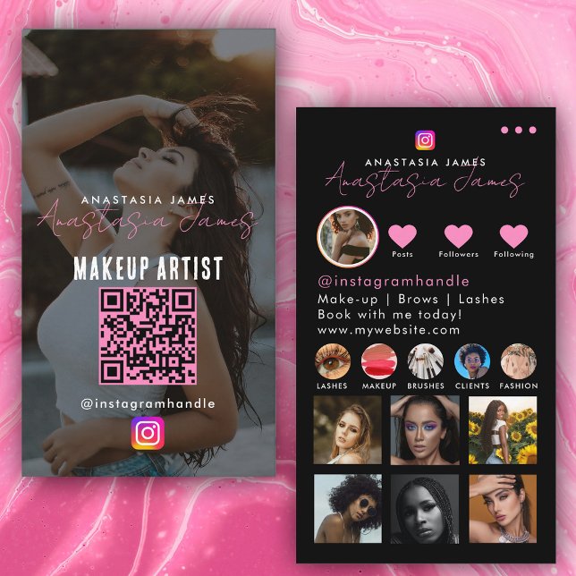 Rosa för Photo Mata Influencer Grid Social Media  Visitkort (Photo Feed Influencer Grid Social Media Pink Business Card)