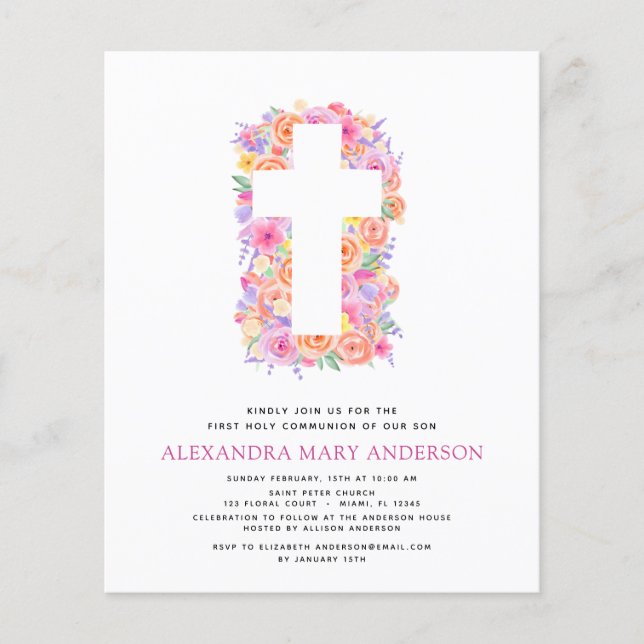 Rosa för primär Heliga för Pastel Blommigt Flygblad (Framsidan)