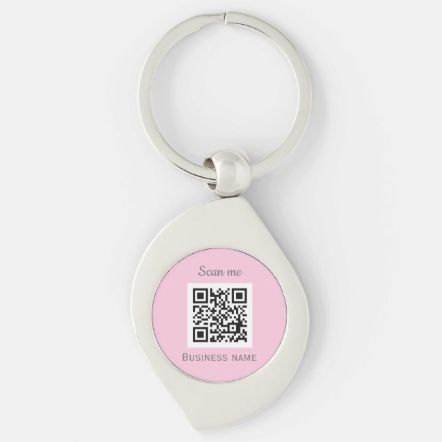 Rosa för QR-Logotyp - Professionell -  Girly Swirl Silverfärgad Nyckelring (Framsidan)