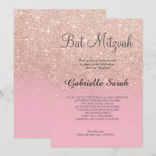 rosa för ro guld faux glitter blek Bat mitzvah Inbjudningar