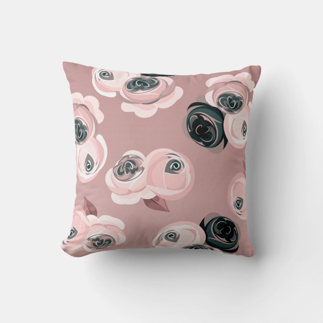Rosa för shabby chic eleganta Mauve & svart ro Kudde (Framsida)