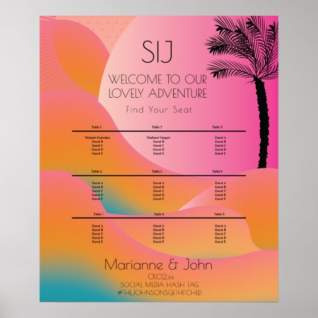 Rosa för Soluppgång Tropical Beach Wedding Ombre Poster (Framsidan)