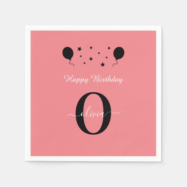 Rosa för svart Grattis på födelsedagen i monogram Pappersservett (Framsidan)