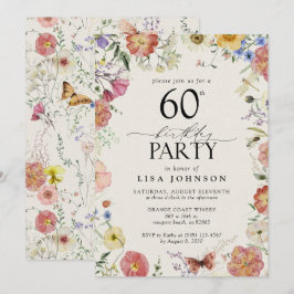 Rosa för tryckta blommor, 60:e Födelsedagsfestens  Inbjudningar