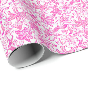 Rosa för utskrift och vitblommor i Preppy Handflat Presentpapper