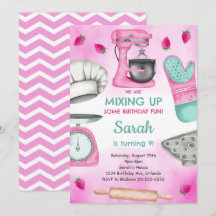 Rosa för vattenfärg Baking Cooking Birthday bjudan