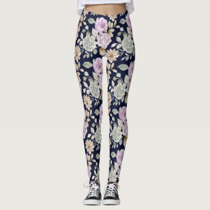 Rosa för vattenfärg och Mint Grönt Ro Blommigt Boh Leggings