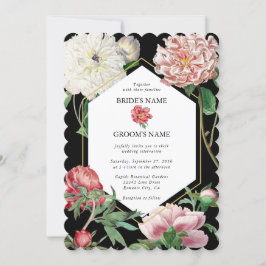 Rosa för vattenfärg Peonies Flowers Bröllop Black Inbjudningar