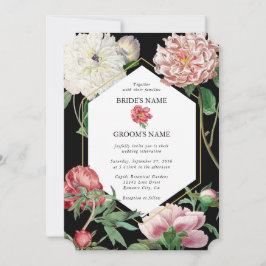 Rosa för vattenfärg Peonies Flowers Bröllop Black Inbjudningar