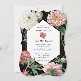 Rosa för vattenfärg Peonies Flowers Bröllop Black Inbjudningar