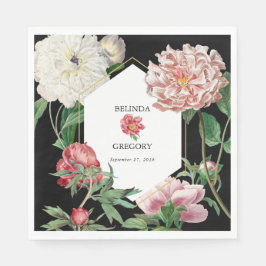 Rosa för vattenfärg Peonies Flowers Bröllop Black Pappersservett