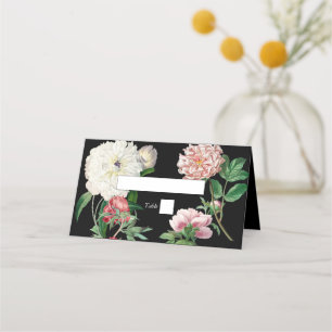 Rosa för vattenfärg Peonies Flowers Bröllop Black Placeringskort