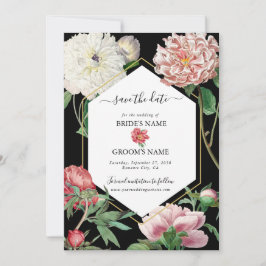 Rosa för vattenfärg Peonies Flowers Bröllop Black Spara Datumet