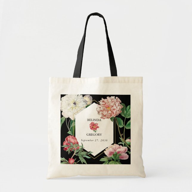 Rosa för vattenfärg Peonies Flowers Bröllop Black Tygkasse (Framsidan)