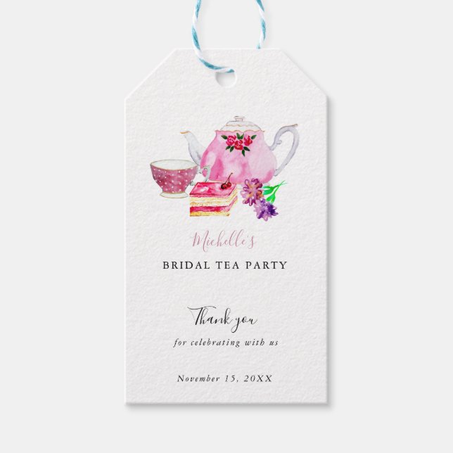Rosa för vattenfärgen Möhippa Tea Party Tack Presentetikett (Framsidan)
