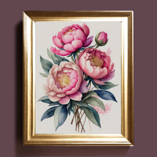 Rosa för vattenfärgsfärgning Peonies 4:5 II Poster