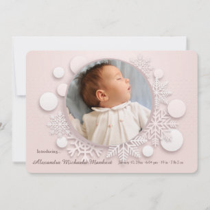 Rosa för Vinter-Baby-foto-födelsemeddelande Meddelande