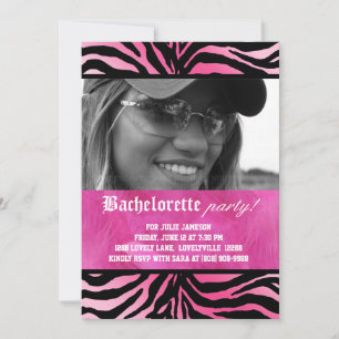 Rosa för Zebra Feather Bachelorette Party Inbjudningar