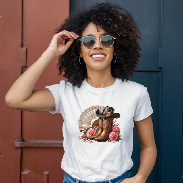 Rosa Foral Western Boots, Hat & Fläkt T Shirt (Skapare uppladdad)