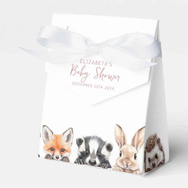 Rosa Forest Friends Woodland Animals Baby Shower Presentaskar (Framsidan Sidan)