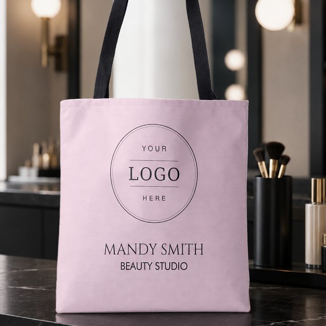Rosa företagslogotyp tygkasse (Add your logo and custom text to this modern pink and black tote bag. )