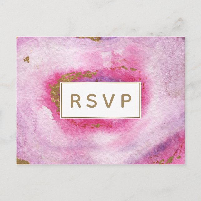 Rosa förgyllda agatbröllopsinbjudningar rsvp vykor inbjudan vykort (Framsida)