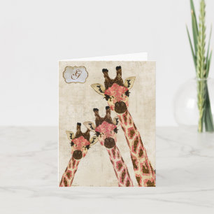 Rosa & förkopprar giraffvitmonogramen Notecard Anteckningskort
