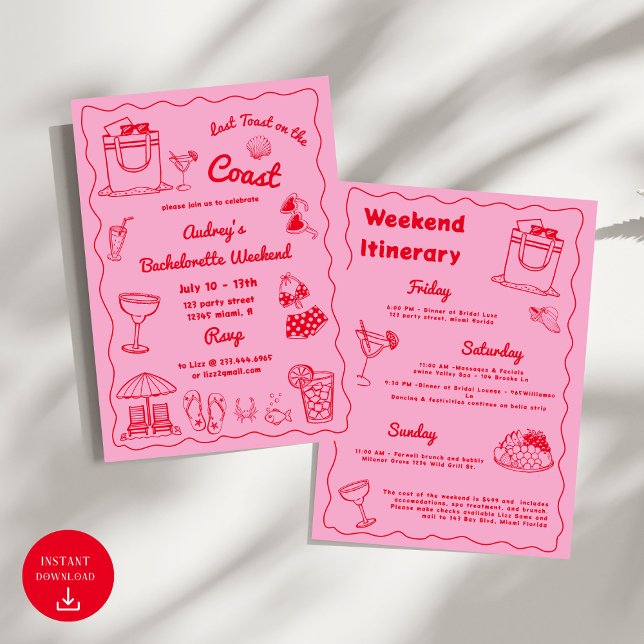 Rosa förra veckan på Kusten Bachelorette Helg Inbjudningar (Skapare uppladdad)