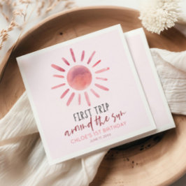 Rosa första Resa runt Sol 1:a födelsedag Party Pappersservett