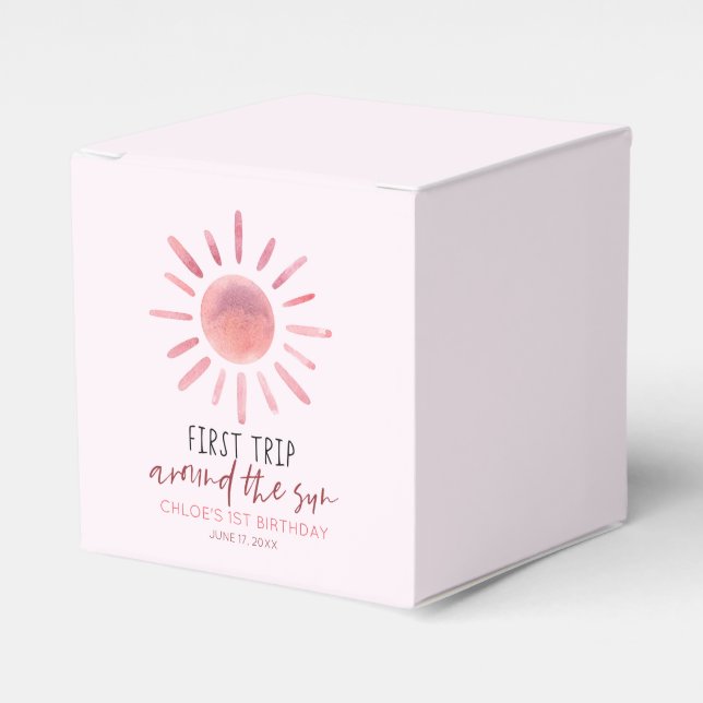 Rosa första Resa runt Sol 1:a födelsedag Party Presentaskar (Framsidan Sidan)