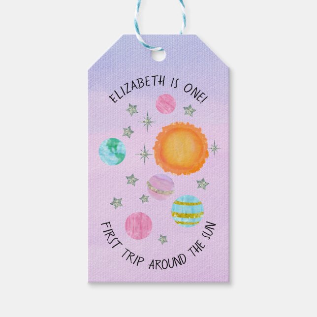 Rosa Första Resa runt Sol Flickans första födelsed Presentetikett (Framsidan)