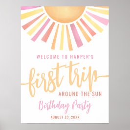 Rosa Första Resan Runt Solen 1-års Födelsedag Skyl Poster