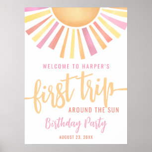 Rosa Första Resan Runt Solen 1-års Födelsedag Skyl Poster
