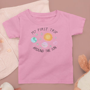 Rosa Första Resan Runt Solen Flickas 1-årsdag T Shirt