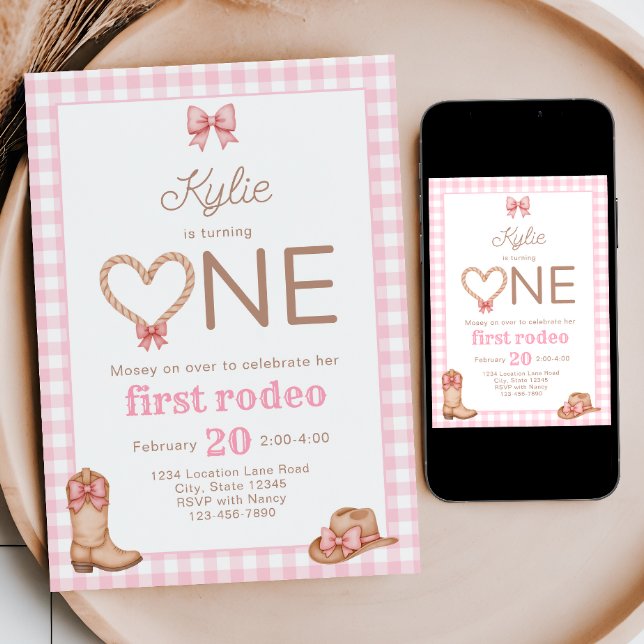 Rosa Första rodeo 1:a födelsedagsinbjudan Inbjudningar (Skapare uppladdad)