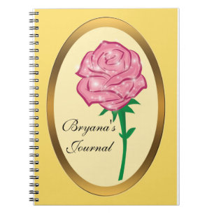 Rosa förtrollad glitterros anteckningsbok journal med spiral