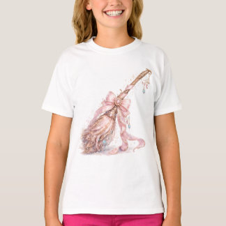 Rosa Förtrollad Häxbroom Flickor T-Shirt