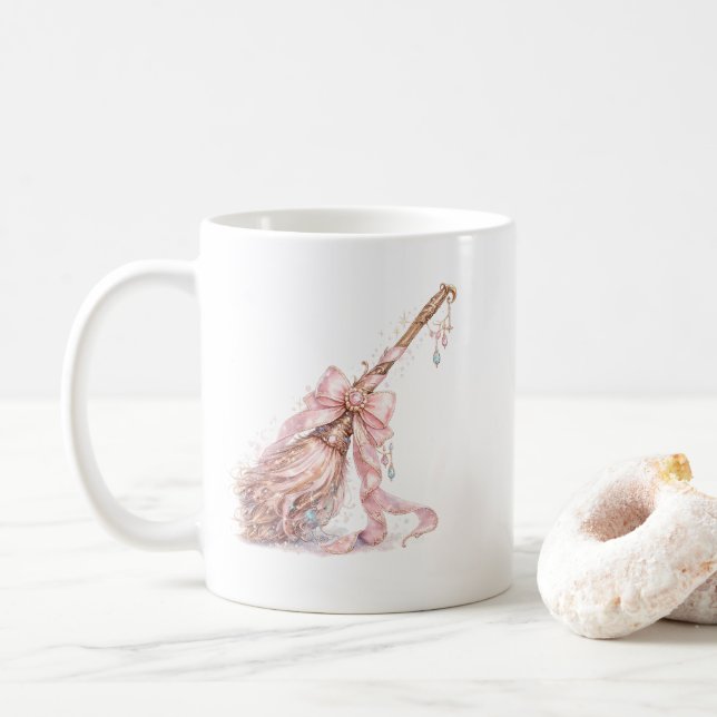 Rosa Förtrollad Häxbroommugg Kaffemugg (Med munk)