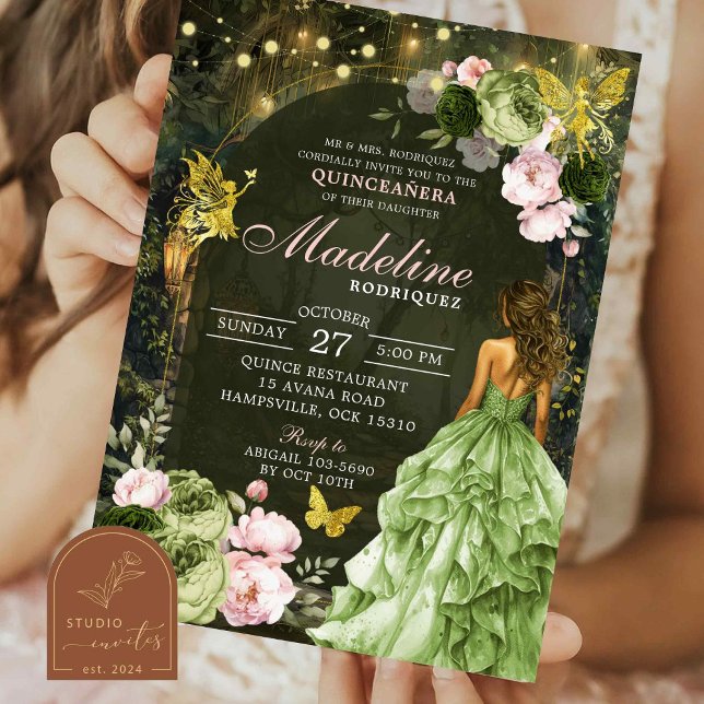 Rosa Förtrollad Skogsfé Prinsessa Quinceanera Inbjudningar (Skapare uppladdad)