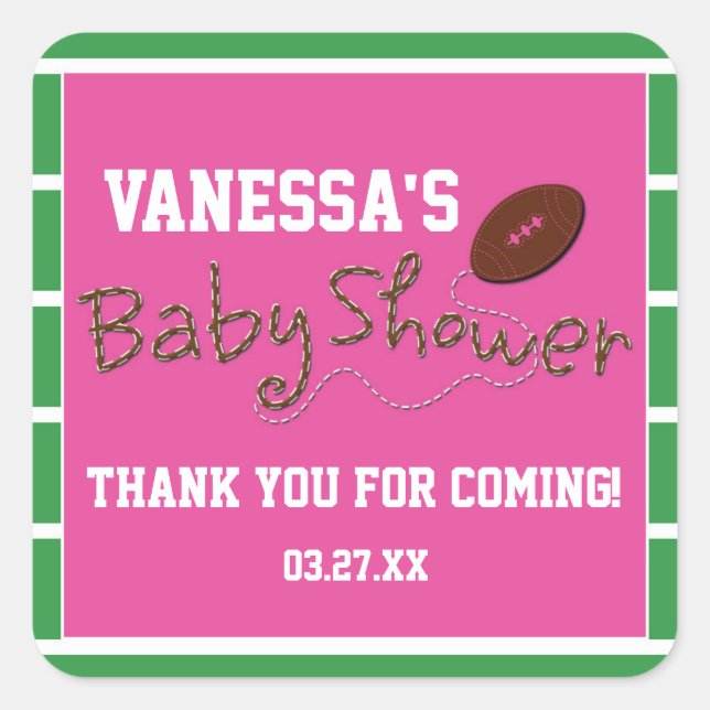 ROSA FOTBOLL BABYSHOWER TYPOGRAFI DEKAL ETIKETT (Framsida)
