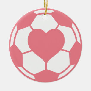 Rosa fotbollboll med hjärta julgransprydnad keramik