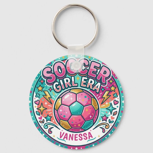 Rosa Fotbollstjej Era Namn Nyckelring (Framsida)