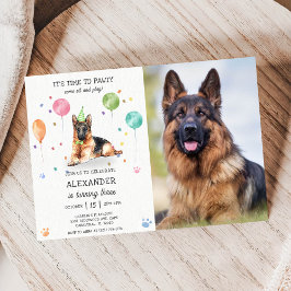 Rosa Foto av tyska Shepherd Pawty Puppy Birthday Inbjudningar