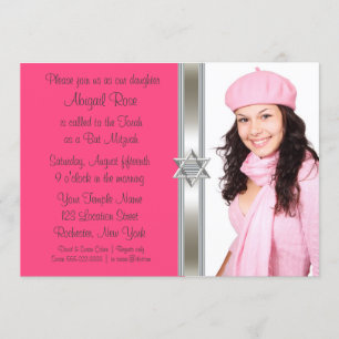 Rosa Foto Bat Mitzvah Inbjudningar